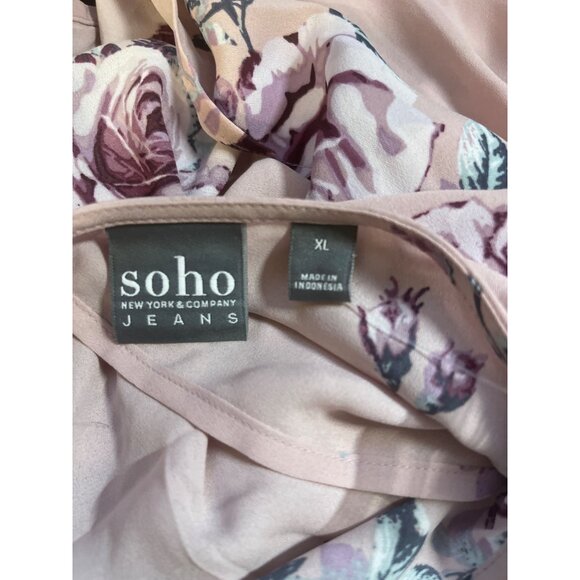 Soho New York & Company Floral Print Pink Tie-Front Blouse XL - Picture 3 of 3